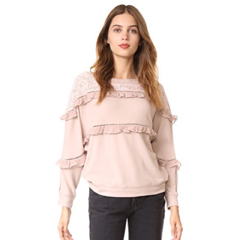 🌪 LOVE SAM GRAY Ruffled Off Shoulder Pullover 🌪 - Picture 2 of 8